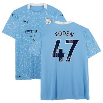 Phil Foden Manchester City Autographed Blue Puma 2020-21 Jersey