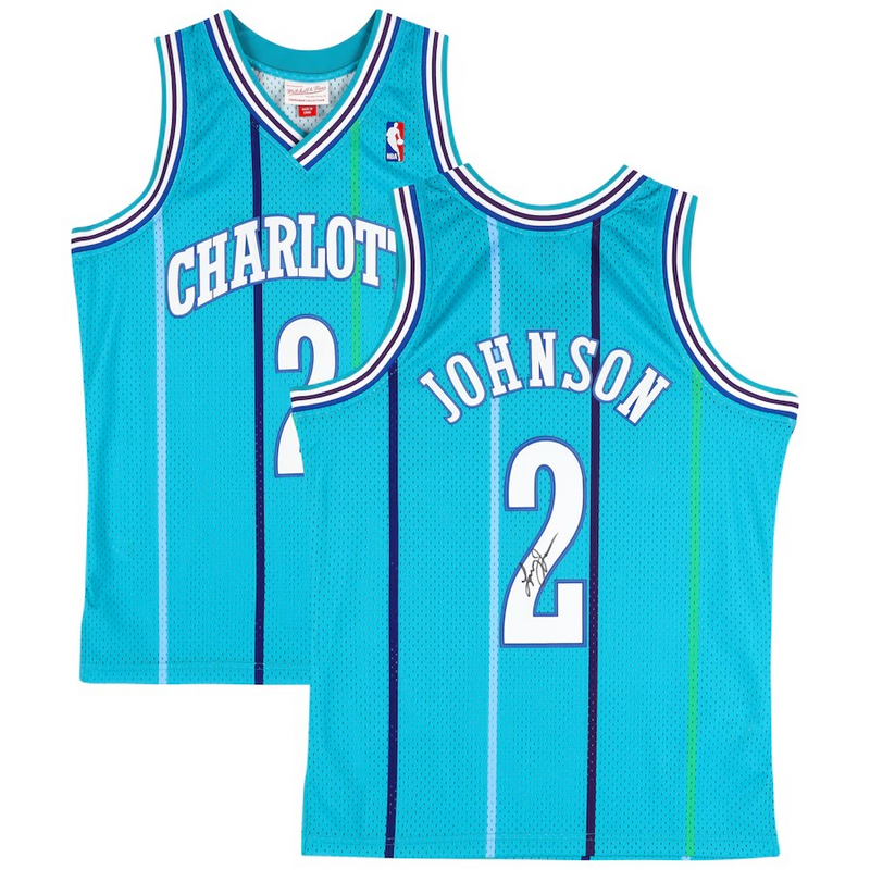 Larry Johnson Charlotte Hornets Autographed Mitchell & Ness 1992-93 Teal Swingman Jersey