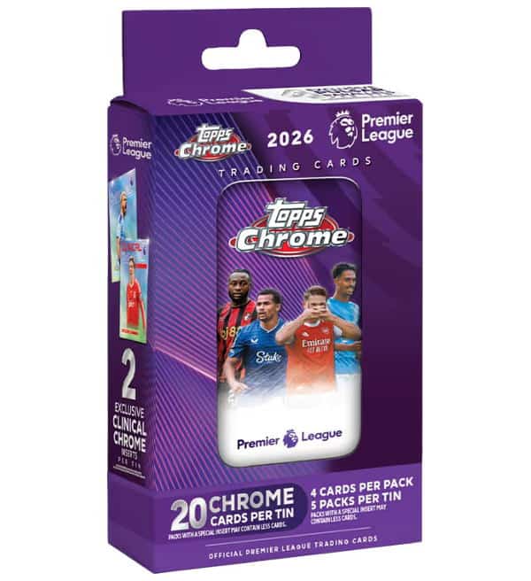 Topps Premier League 2026 – Édition Initiale – Super Tin #2. Contient 50 Cartes Plus 3 Cartes Hall of Fame Le Topps Premier League 2026 – Édition Initiale – Super Tin #2. Contient 50 Cartes Plus 3 Cartes Hall of Fame Le