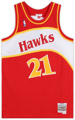 Dominique Wilkins Atlanta Hawks Fanatics Authentic Autographed Red Mitchell and Ness 1986 Hardwood Classic Logo Swingman Jersey with "HHF" Inscription