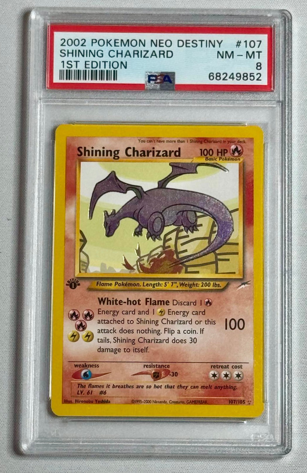 2002 Pokemon Neo Destiny Shining Charizard 1st Edition #107 PSA 8 2002 Pokemon Neo Destiny Shining Charizard 1st Edition #107 PSA 8